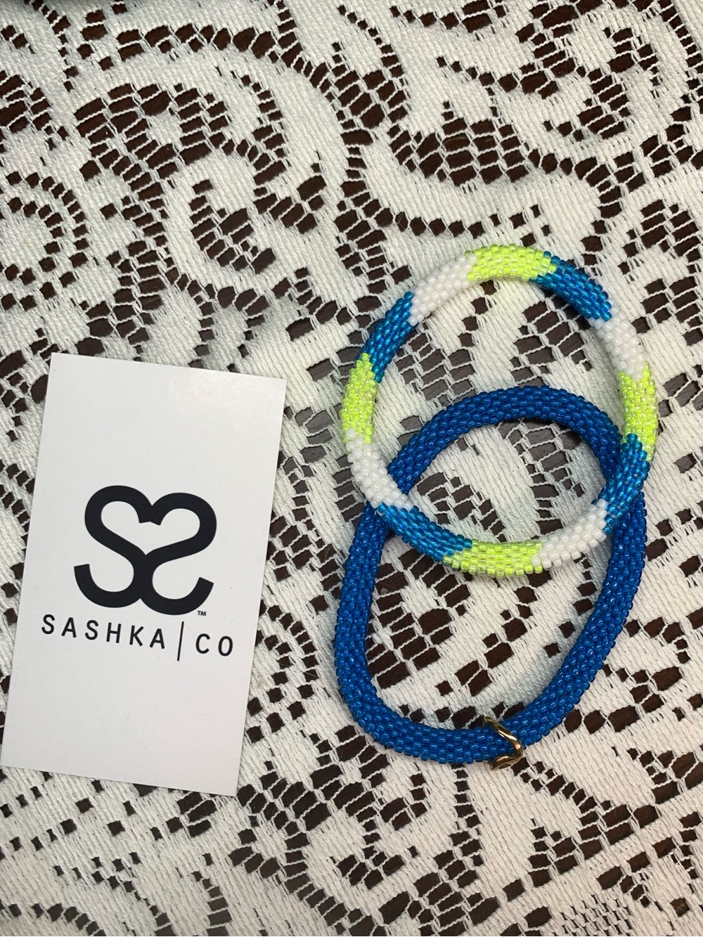 Artisan Blue & Neon Yellow Handmade Beaded Bracelet set